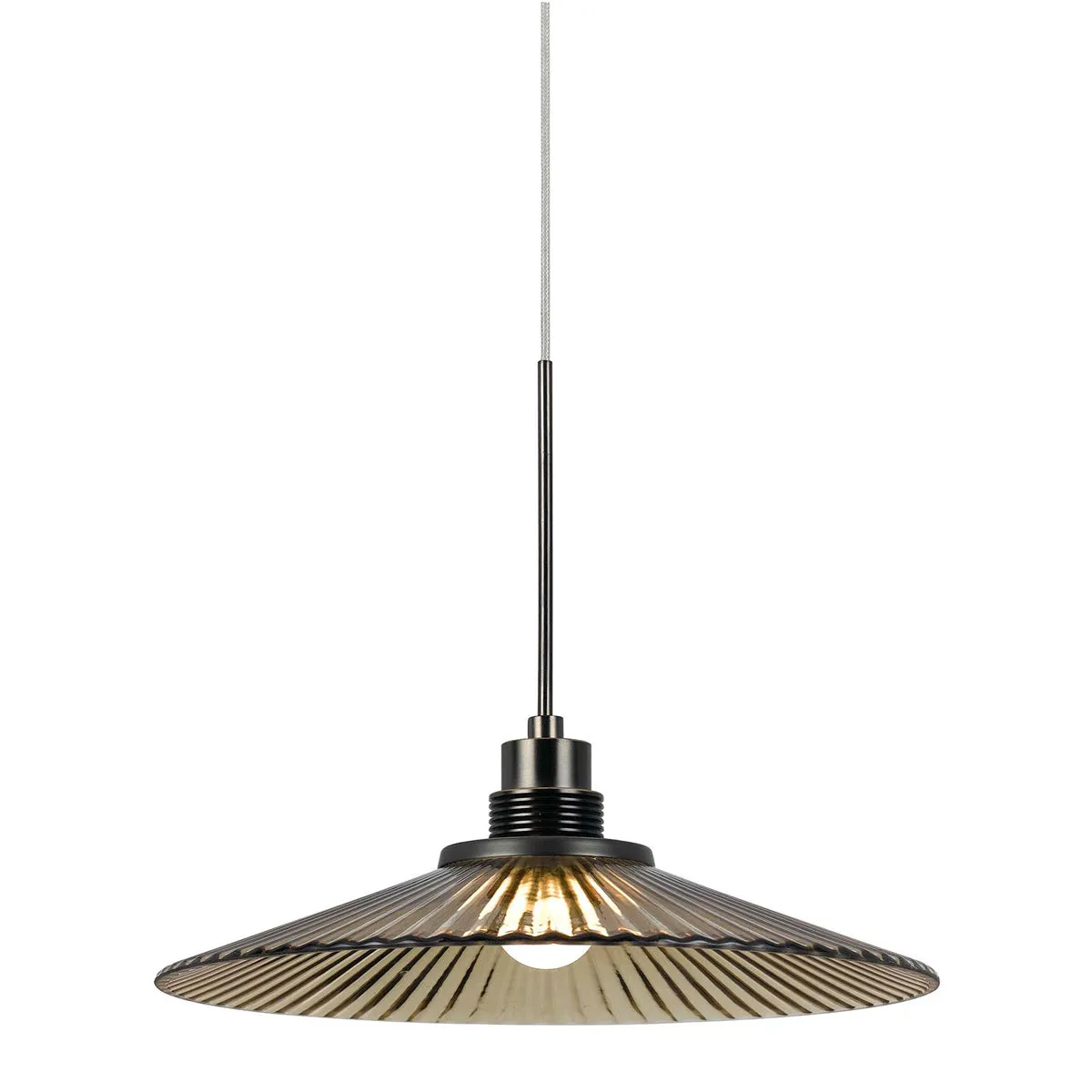 1-Light Pendant in Brushed Steel/Oil Rubbed Bronze with Amber Glass