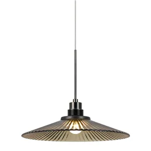 1-Light Pendant in Brushed Steel/Oil Rubbed Bronze with Amber Glass