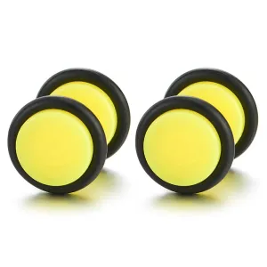 10MM Womens Men Neon Yellow Screw Stud Earrings, Steel Cheater Fake Ear Plugs Gauges Illusion Tunnel