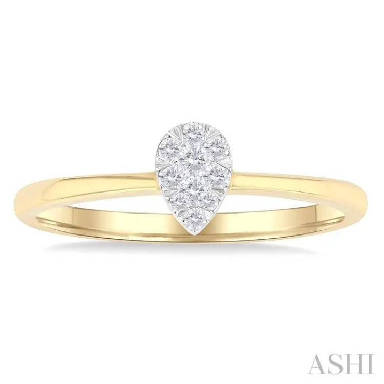 1/10 Ctw Lovebright Petite Pear Shape Round Cut Diamond Fashion Ring in 10K Yellow Gold