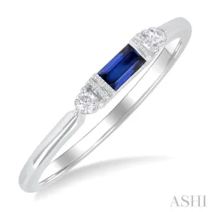 1/20 Ctw Baguette Cut 4X2 MM Sapphire and Round Cut Diamond Precious Fashion Ring in 10K White Gold