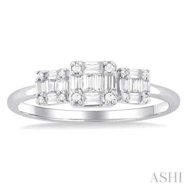 1/4 ctw Past, Present & Future Baguette and Round Cut Diamond Fusion Fashion Ring in 14K White Gold