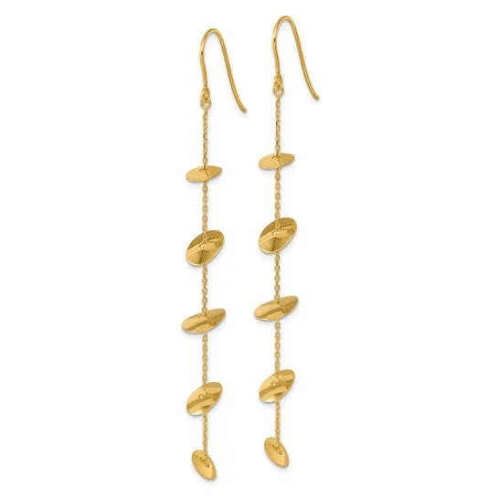 14k Gold Multi Disc Chain Shephard Hook Dangle Earrings