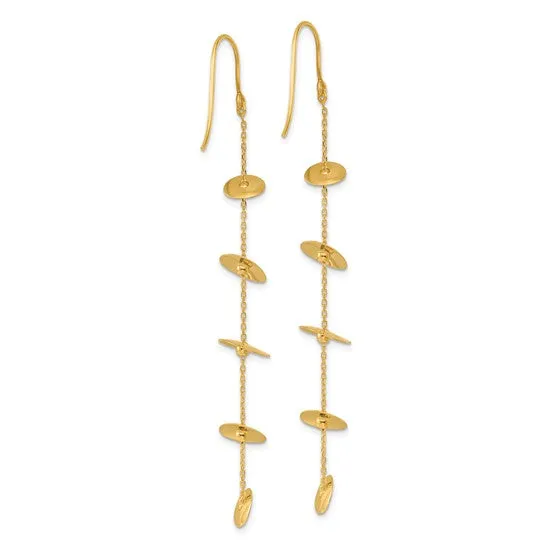 14k Gold Multi Disc Chain Shephard Hook Dangle Earrings