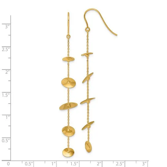 14k Gold Multi Disc Chain Shephard Hook Dangle Earrings