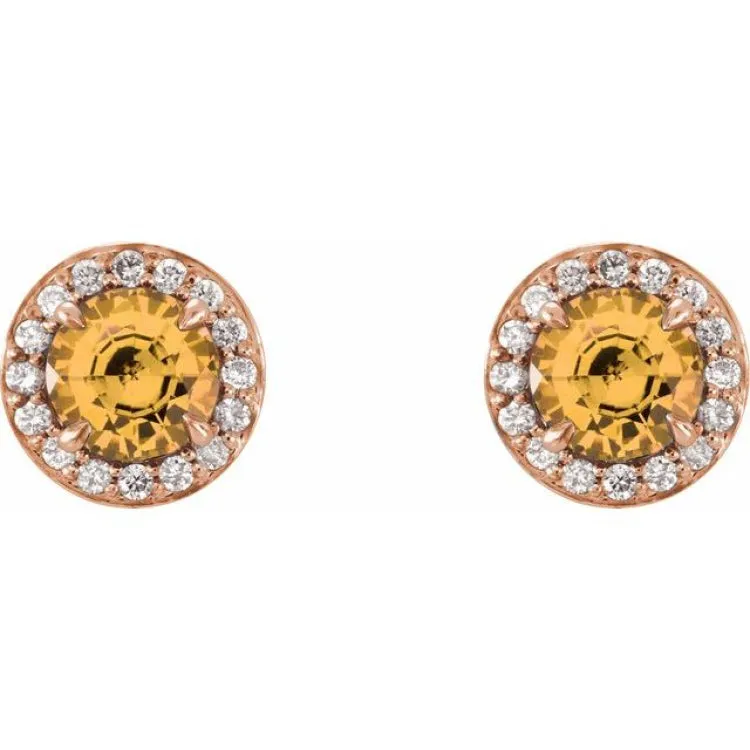 14K Rose 5 mm Natural Citrine & 1/8 CTW Natural Diamond Earrings