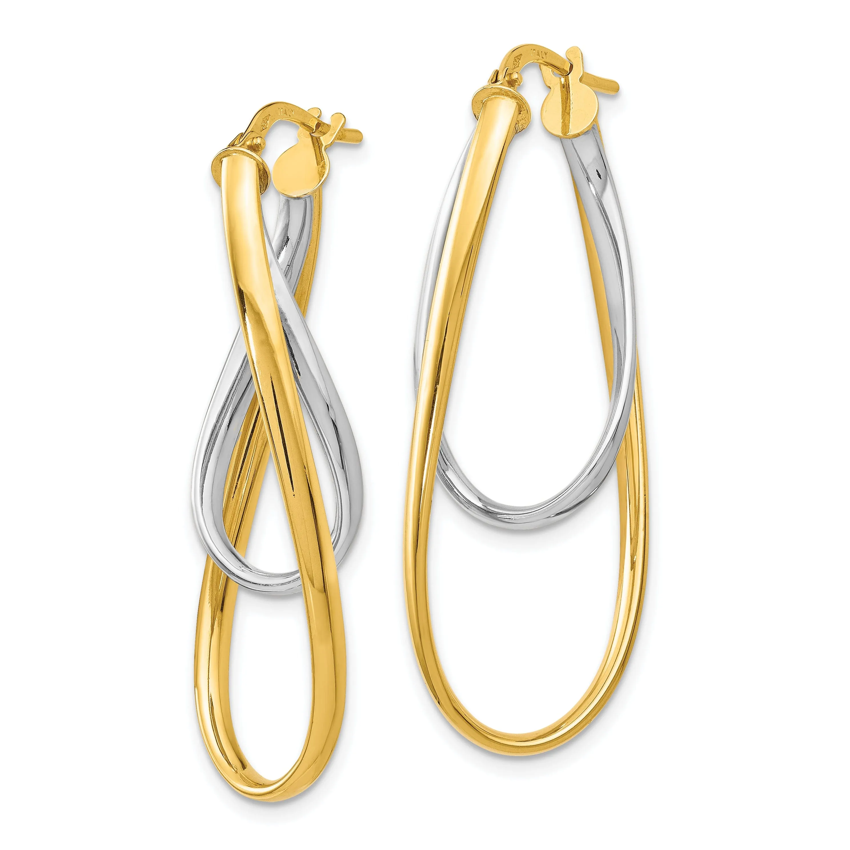 14k Two tone Polished Hoop Earrings