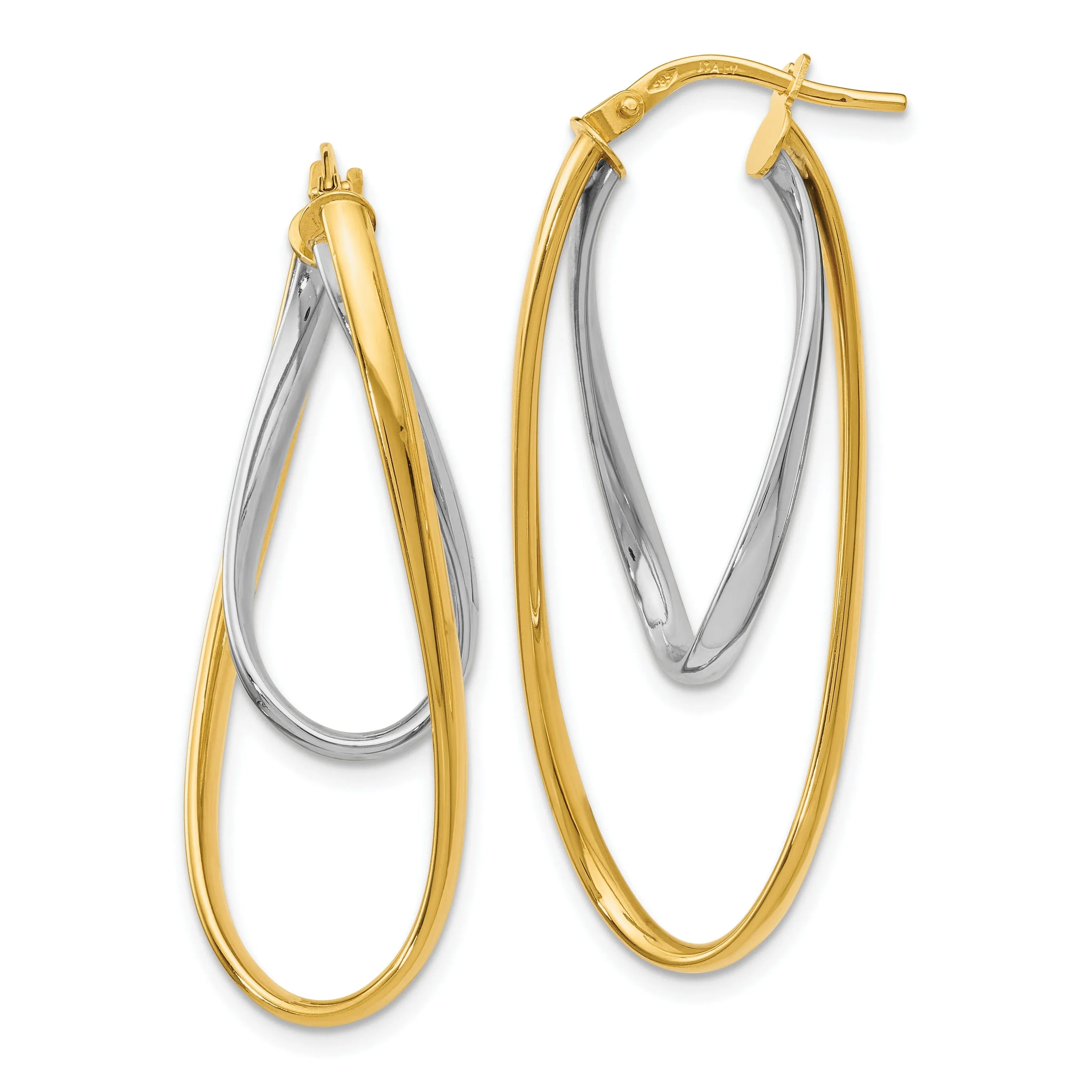 14k Two tone Polished Hoop Earrings