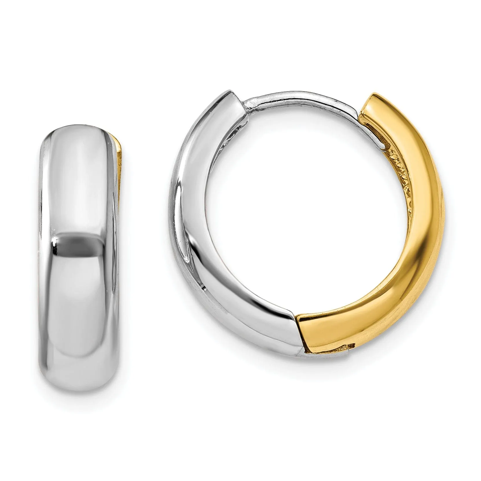 14K Two-tone Polished Huggie Hoop Earrings