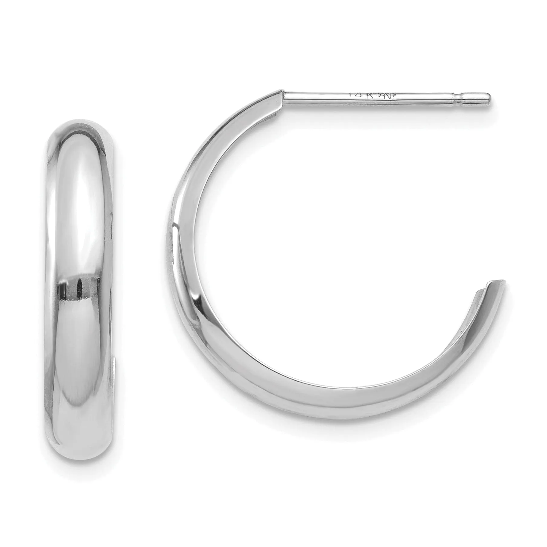 14k White Gold Polished 3.5MM J-Hoop Earrings