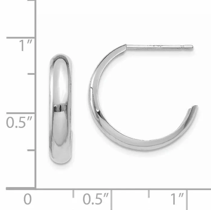 14k White Gold Polished 3.5MM J-Hoop Earrings