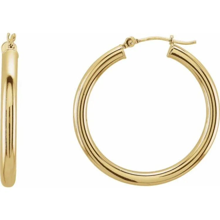 14K Yellow 30 mm Tube Hoop Earrings