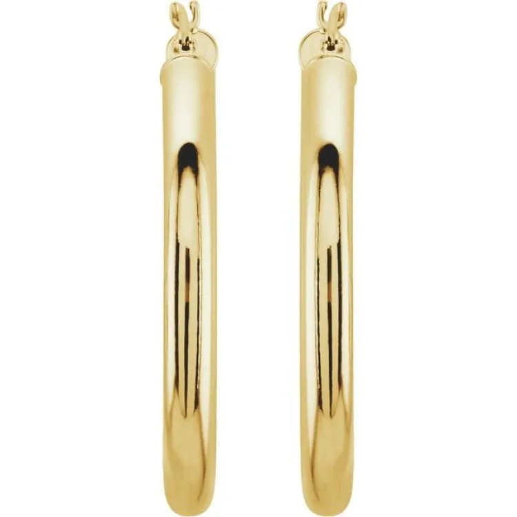 14K Yellow 30 mm Tube Hoop Earrings