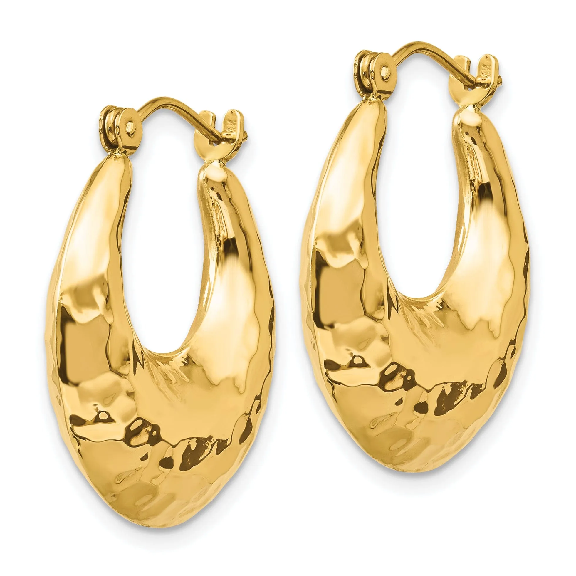 14k Yellow Gold Hammered Fancy Hoop Earrings