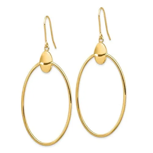 14k Yellow Gold Polished Oval Dangle Earrings