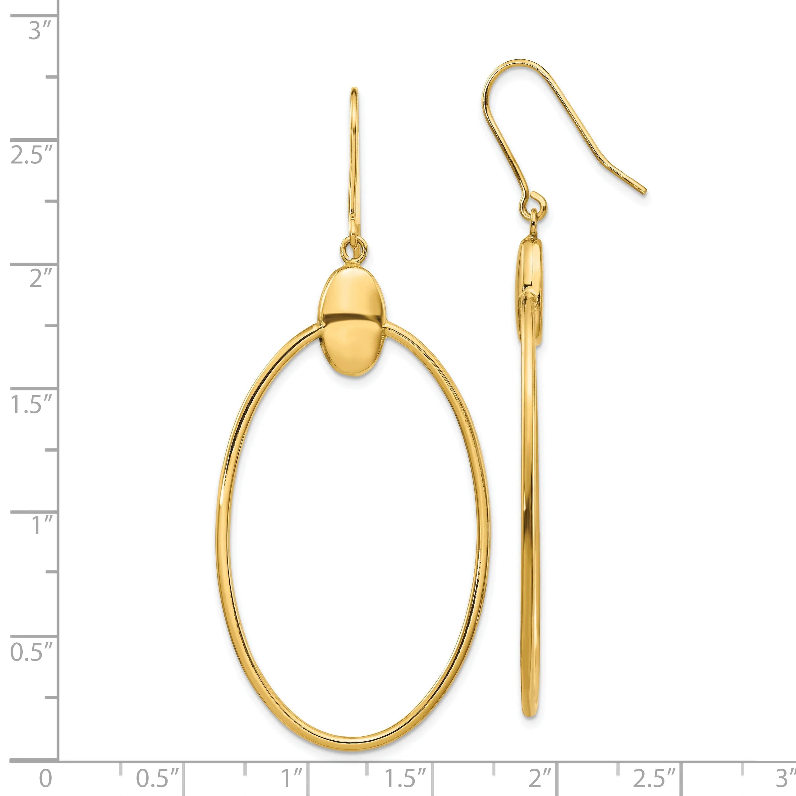 14k Yellow Gold Polished Oval Dangle Earrings