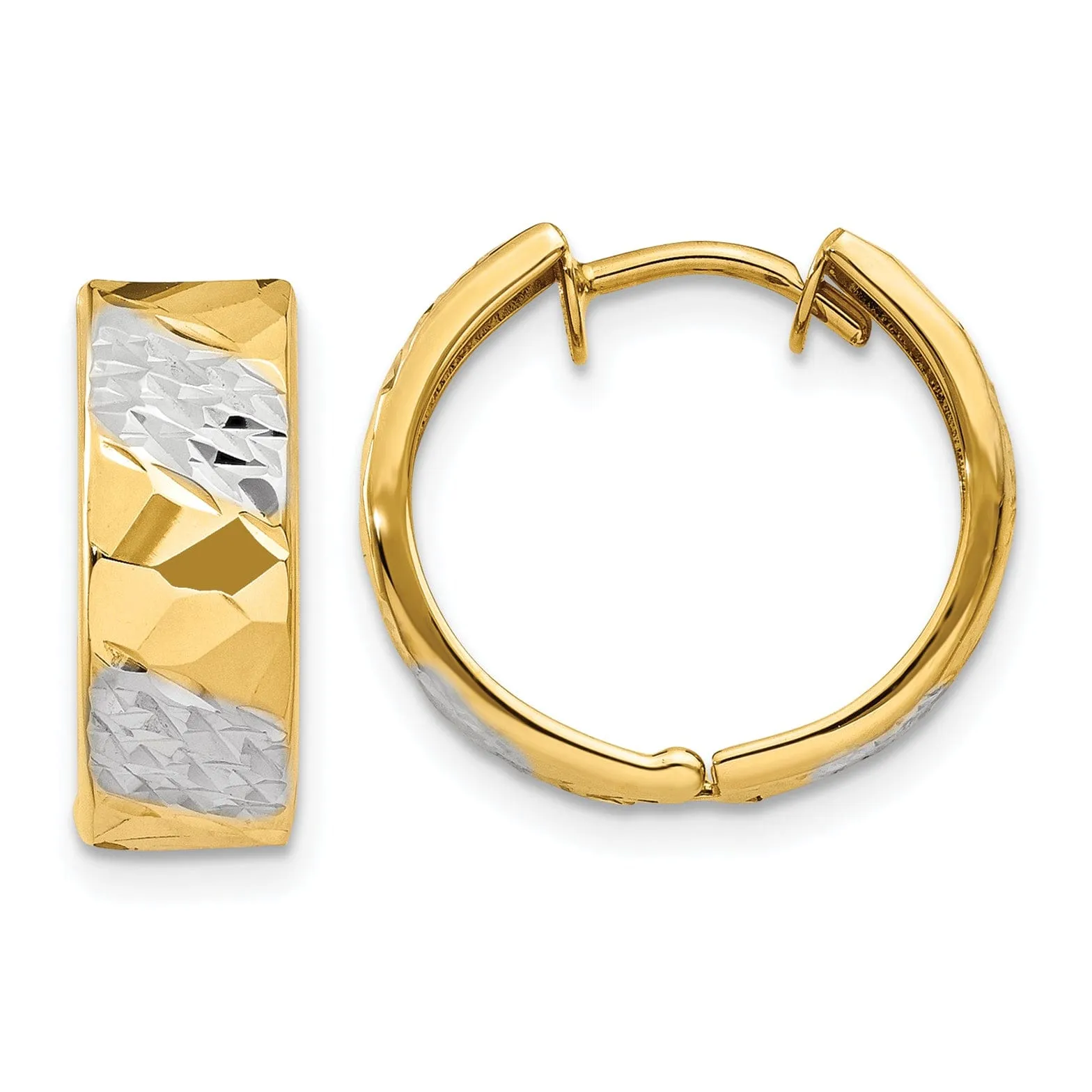 14k Yellow Rhodium Diamond Cut Hoop Earrings