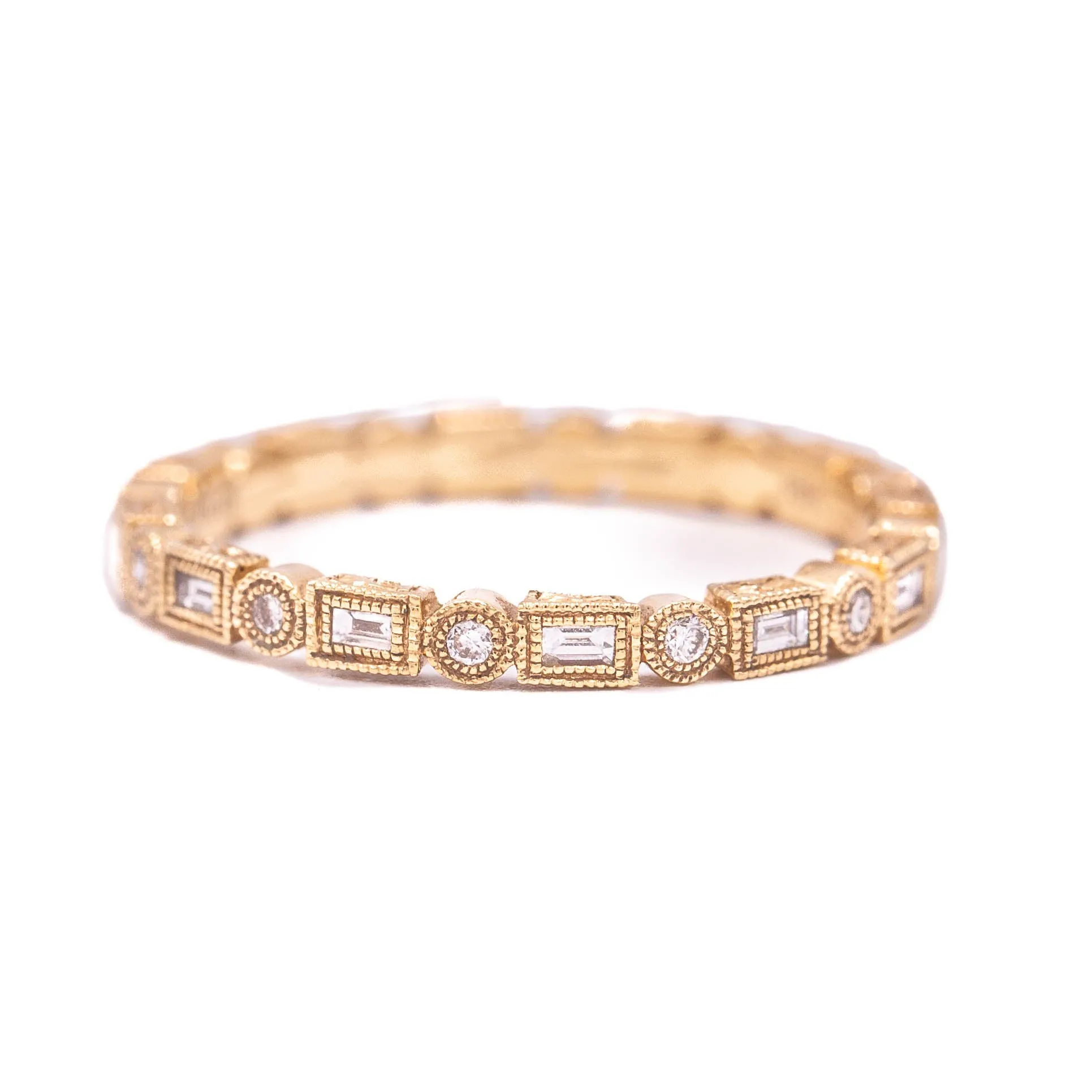 14kr Stackable Baguette   Round Diamond Band