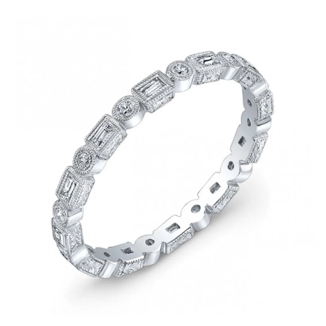 14kr Stackable Baguette   Round Diamond Band