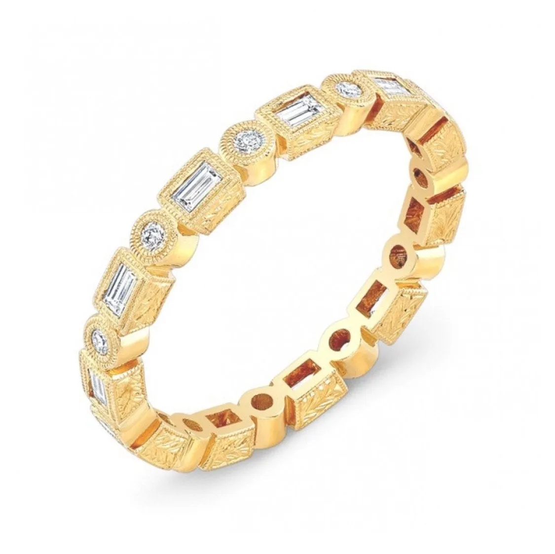 14kr Stackable Baguette   Round Diamond Band