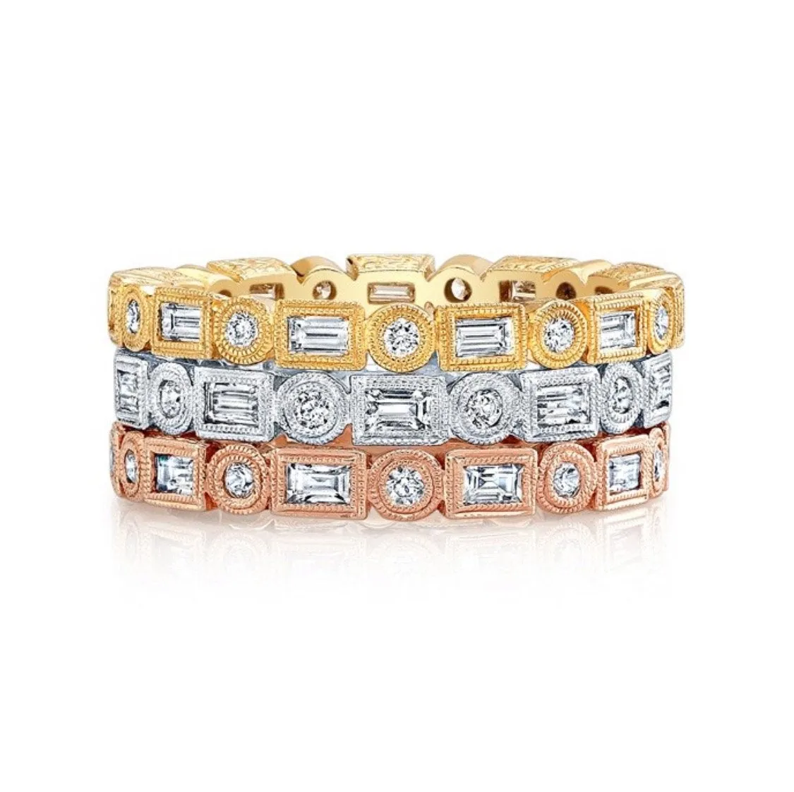 14kr Stackable Baguette   Round Diamond Band