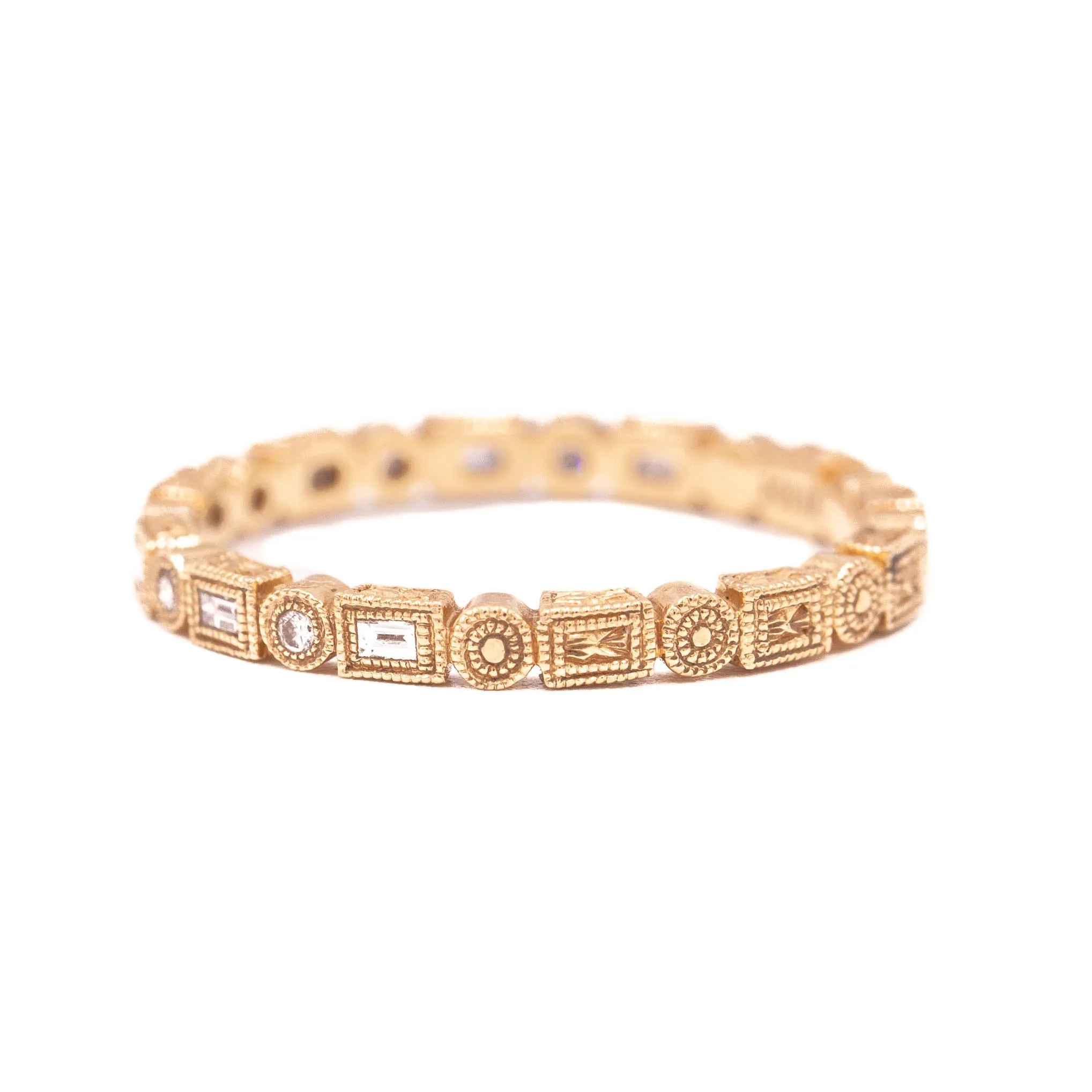 14kr Stackable Baguette   Round Diamond Band