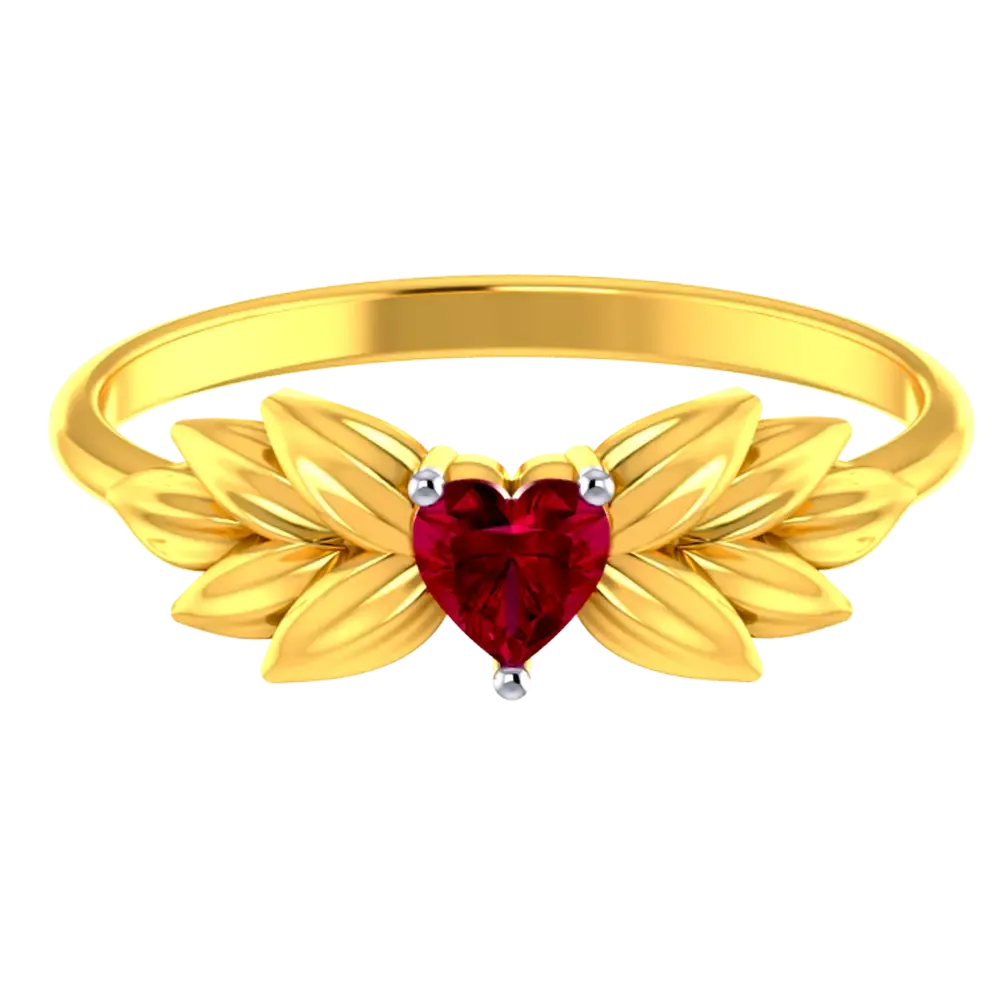 18k Gold Ring With A American Diamond-studded Heart And Leafy Designs