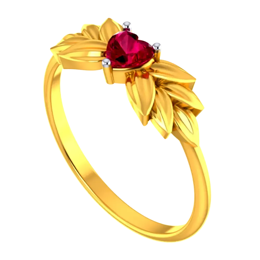 18k Gold Ring With A American Diamond-studded Heart And Leafy Designs