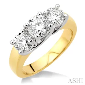 2 Ctw Three Stone Round Cut Diamond Ring in 14K Yellow and White Gold