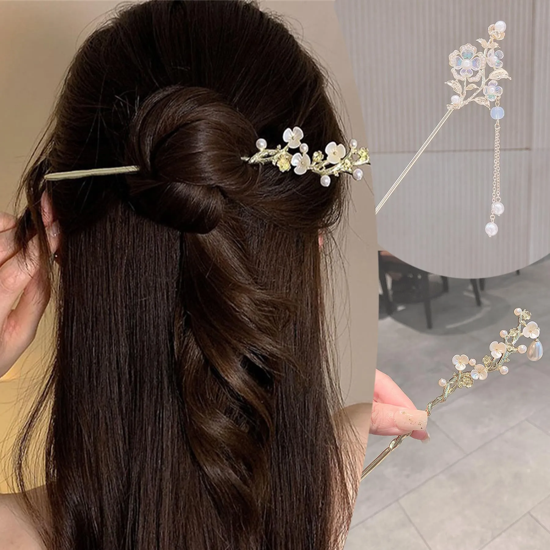 2 Pack Flower Metal Hairpin Hair Stick Hair Chopsticks Handmade Classic Hair Pins for Women Girls-045