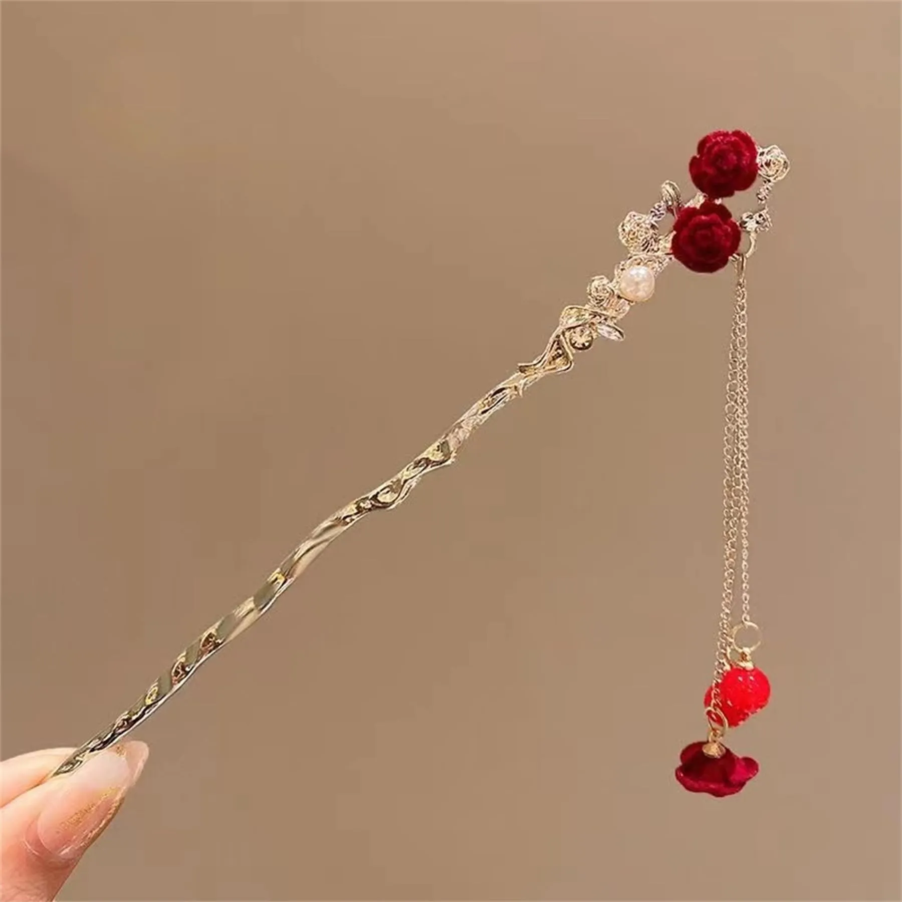 2 Pack Metal Hairpin Hair Stick Rose Flower Hair Chopsticks Handmade Classic Hair Pins for Women Girls-044