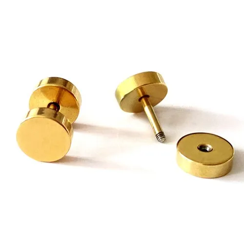 2pcs Gold Screw Stud Earrings Men, Stainless Steel Cheater Fake Ear Plugs Gauges Illusion Tunnel