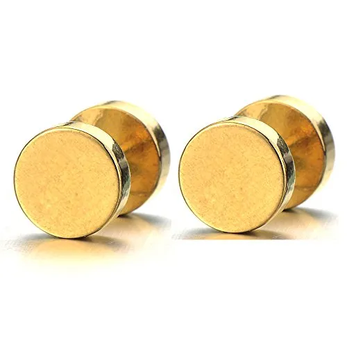 2pcs Gold Screw Stud Earrings Men, Stainless Steel Cheater Fake Ear Plugs Gauges Illusion Tunnel