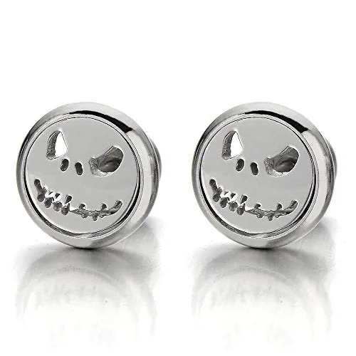 2pcs Little Monster Stud Earrings in Steel for Men Women, Screw Back, Rock Punk Hipster