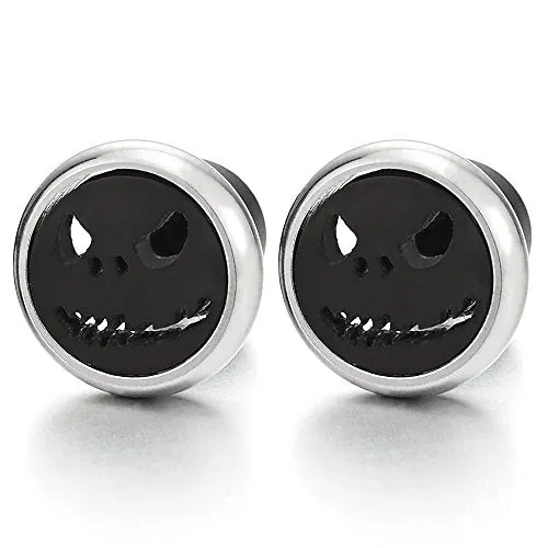 2pcs Little Monster Stud Earrings in Steel for Men Women, Screw Back, Rock Punk Hipster