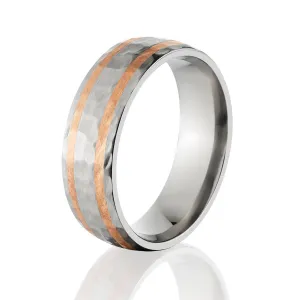 7mm Titanium Hammer Band with Copper Inlay - Men's Rings