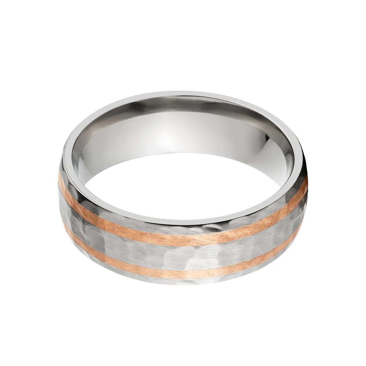 7mm Titanium Hammer Band with Copper Inlay - Men's Rings