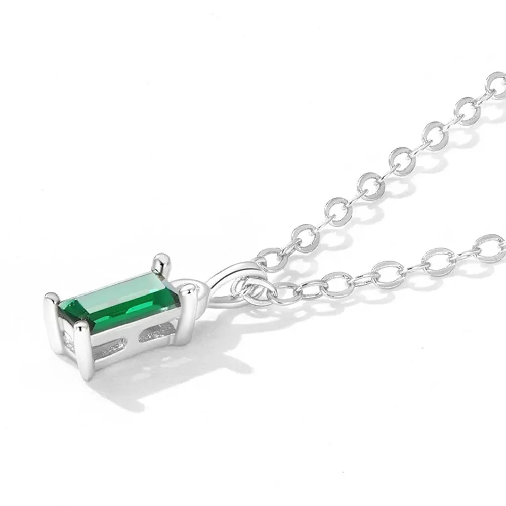 925 Sterling Silver Green Zircon Pendant Necklace for Women Fine Jewelry Plated Gold Link Chain Women Jewelry Gift 17.3''