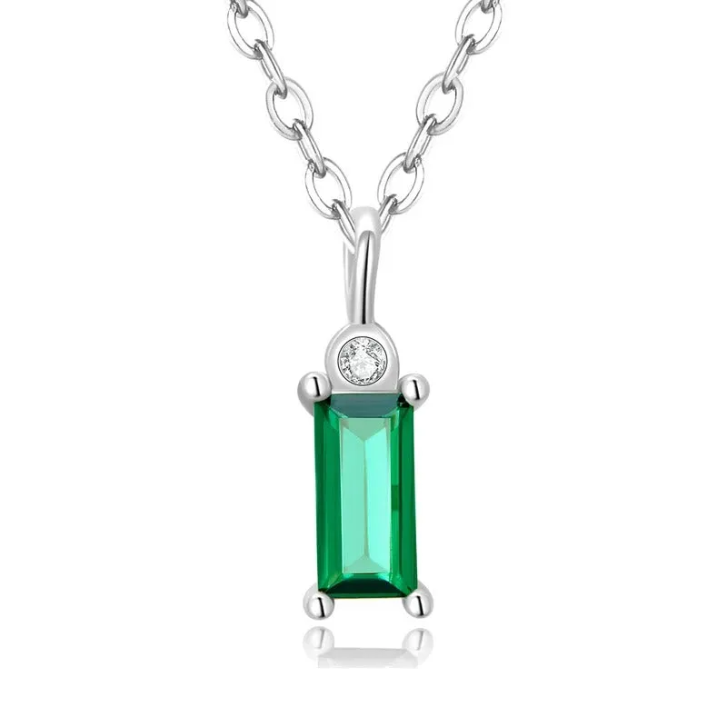 925 Sterling Silver Green Zircon Pendant Necklace for Women Fine Jewelry Plated Gold Link Chain Women Jewelry Gift 17.3''