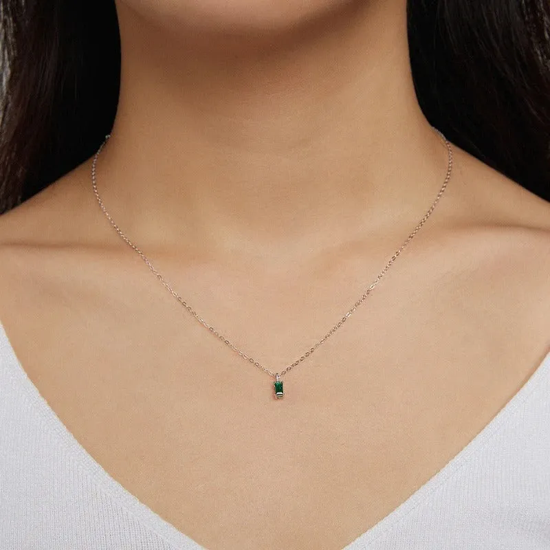 925 Sterling Silver Green Zircon Pendant Necklace for Women Fine Jewelry Plated Gold Link Chain Women Jewelry Gift 17.3''