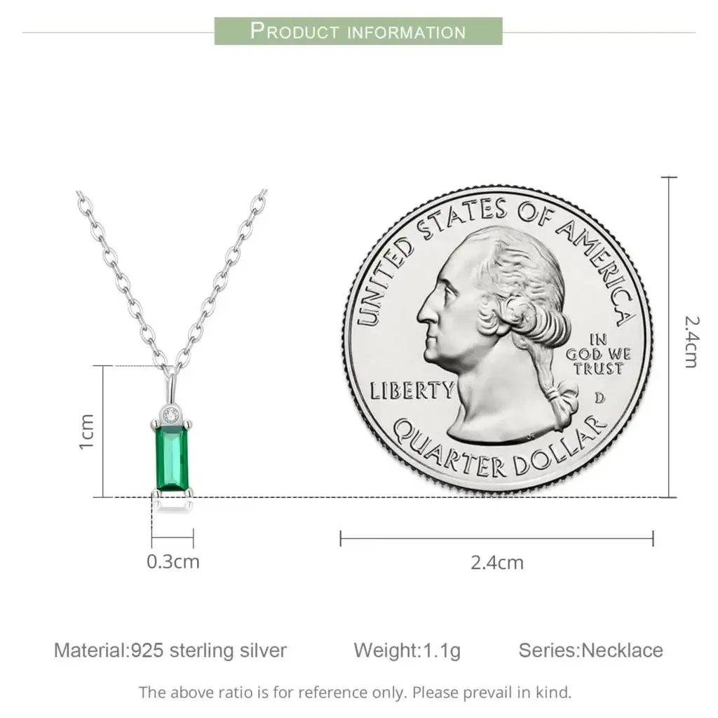 925 Sterling Silver Green Zircon Pendant Necklace for Women Fine Jewelry Plated Gold Link Chain Women Jewelry Gift 17.3''