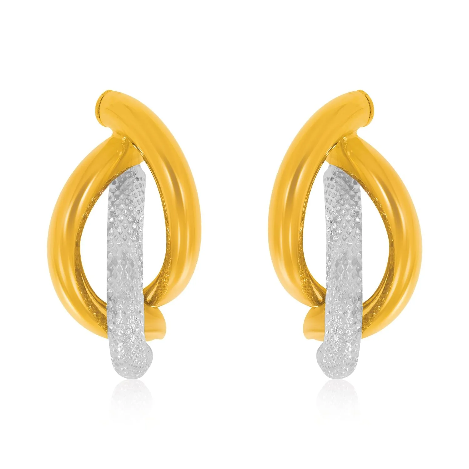 9ct Yellow and White Gold Mesh & Polished Hoop Earrings