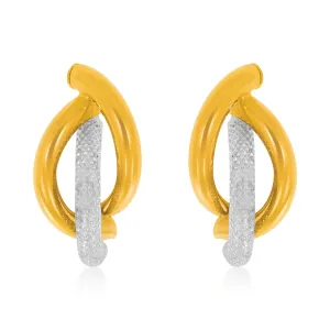 9ct Yellow and White Gold Mesh & Polished Hoop Earrings