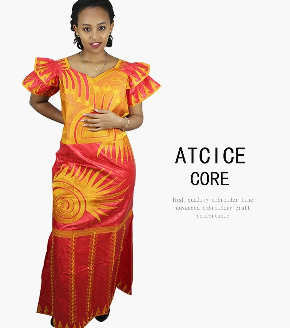 African Dresses for Women – Fashionable Long Dress with Embroidery Design & Matching Scarf