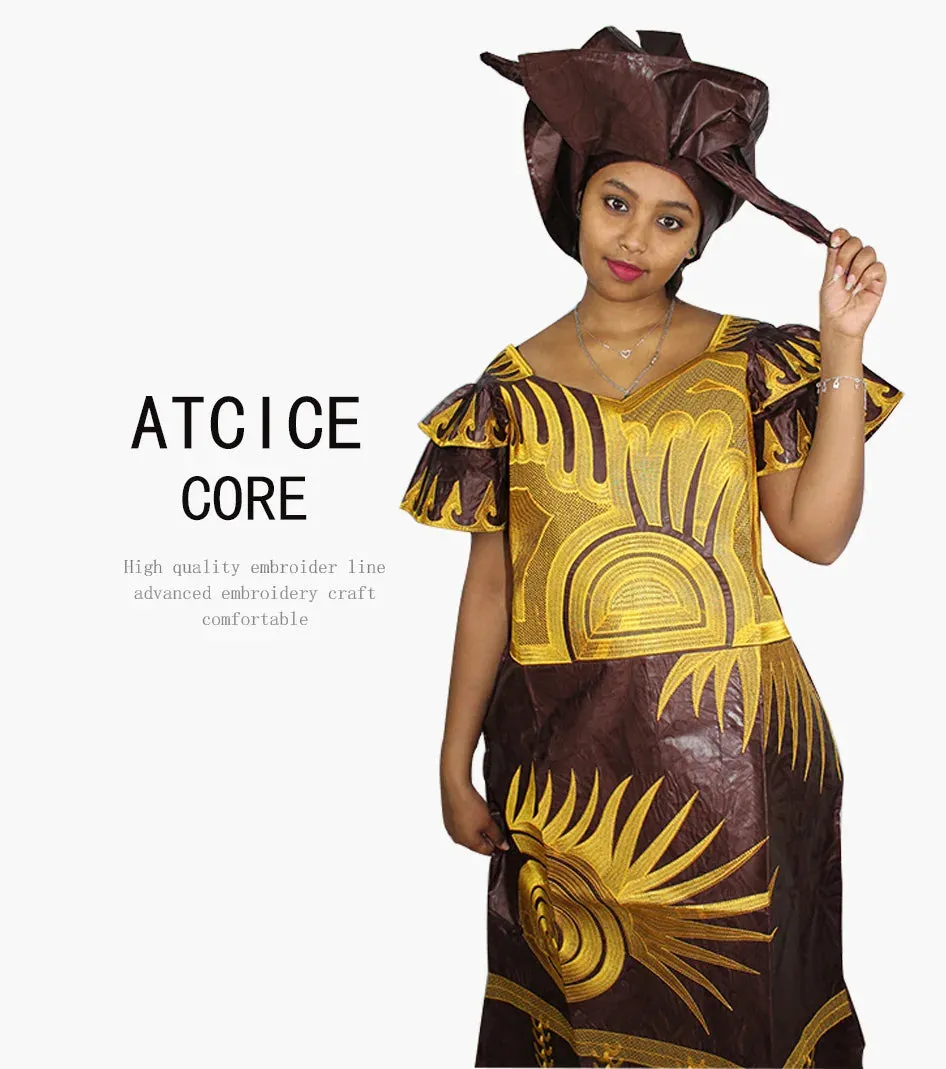 African Dresses for Women – Fashionable Long Dress with Embroidery Design & Matching Scarf