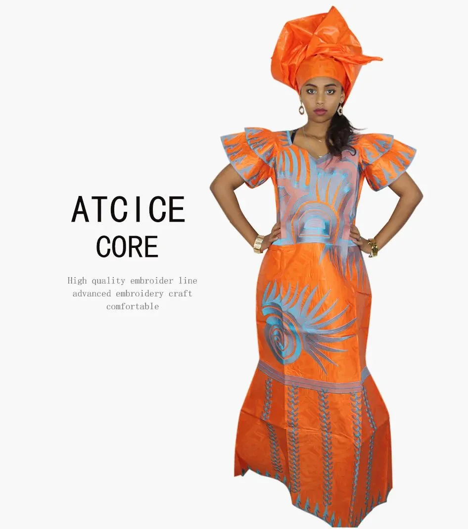 African Dresses for Women – Fashionable Long Dress with Embroidery Design & Matching Scarf