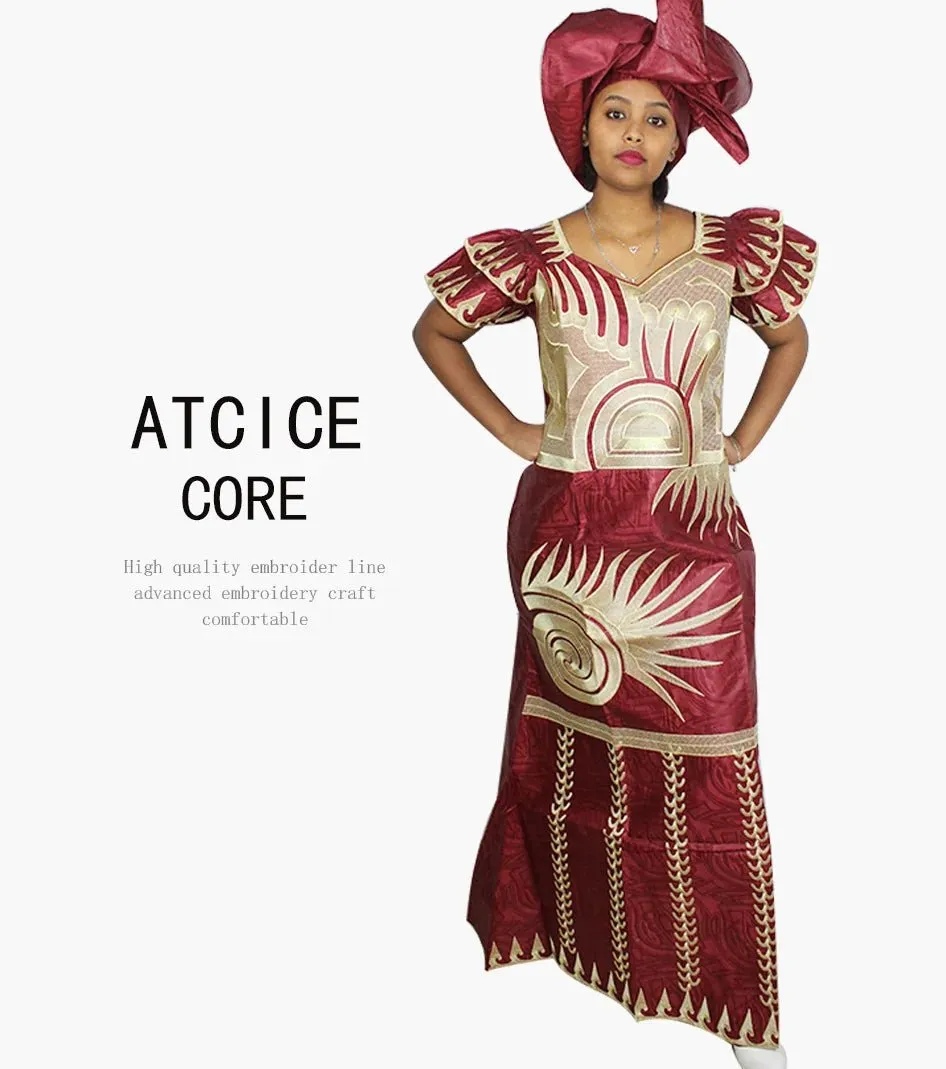 African Dresses for Women – Fashionable Long Dress with Embroidery Design & Matching Scarf