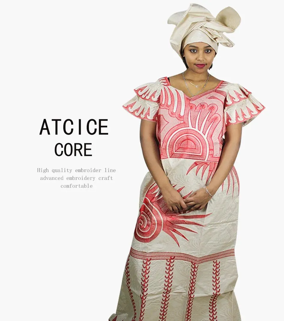 African Dresses for Women – Fashionable Long Dress with Embroidery Design & Matching Scarf