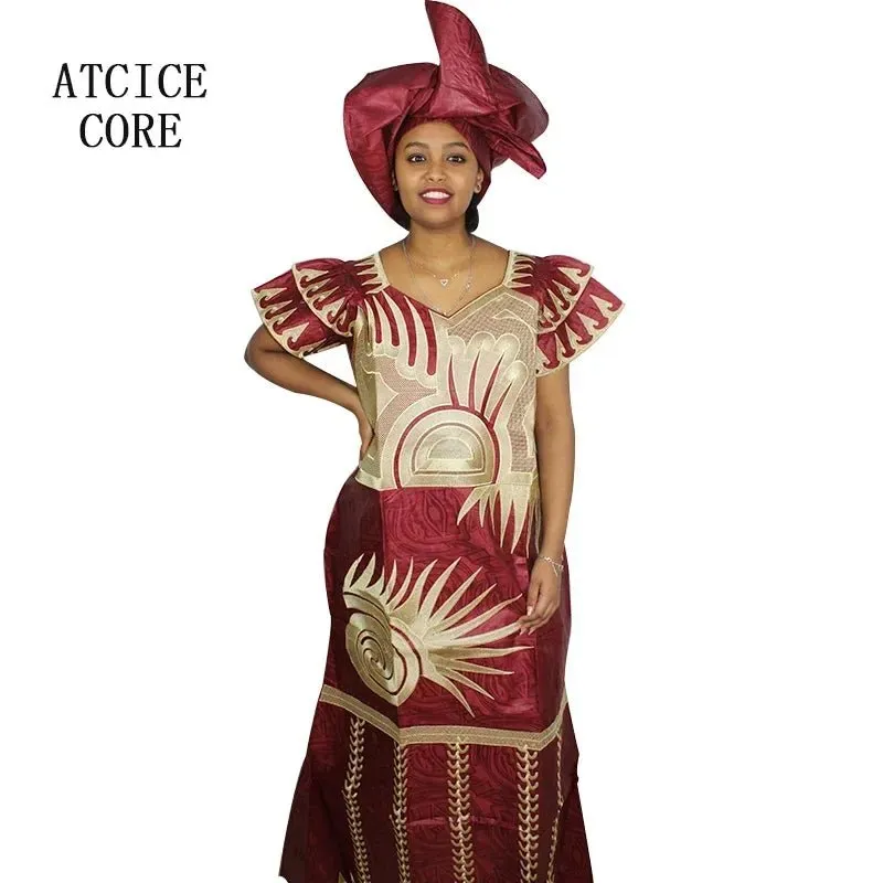 African Dresses for Women – Fashionable Long Dress with Embroidery Design & Matching Scarf