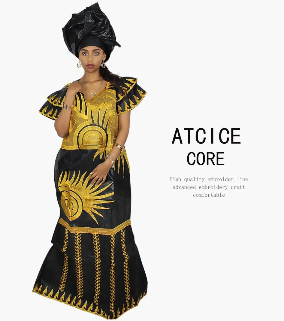 African Dresses for Women – Fashionable Long Dress with Embroidery Design & Matching Scarf